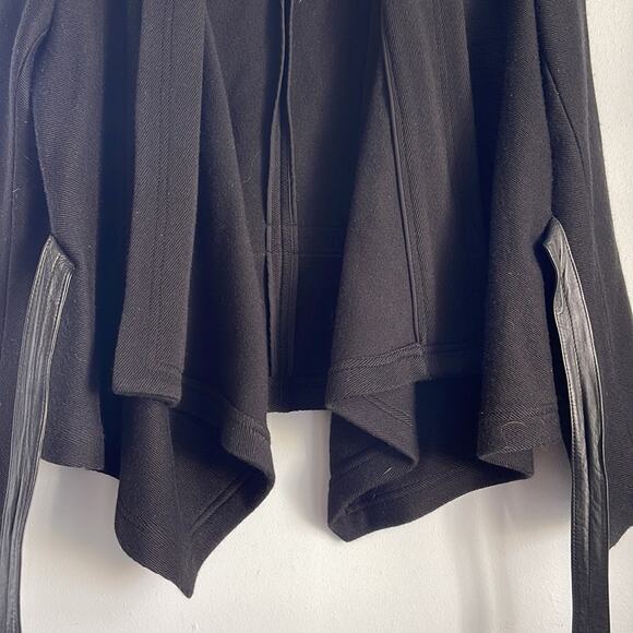 Theory waterfall open front faux leather tie cardigan blazer sz L - Picture 5 of 7